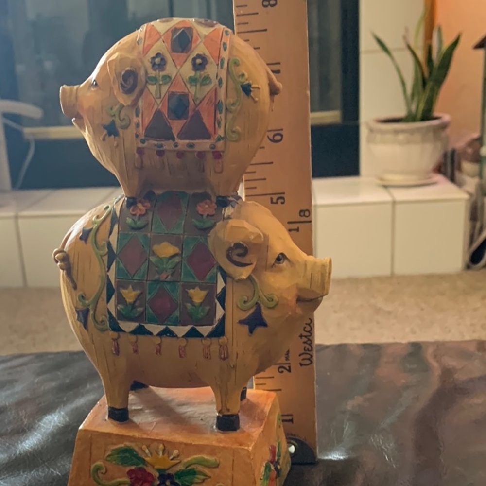 Colorful Geometric Stacked Pig Sculpture-  Resin - Picture 2 of 3